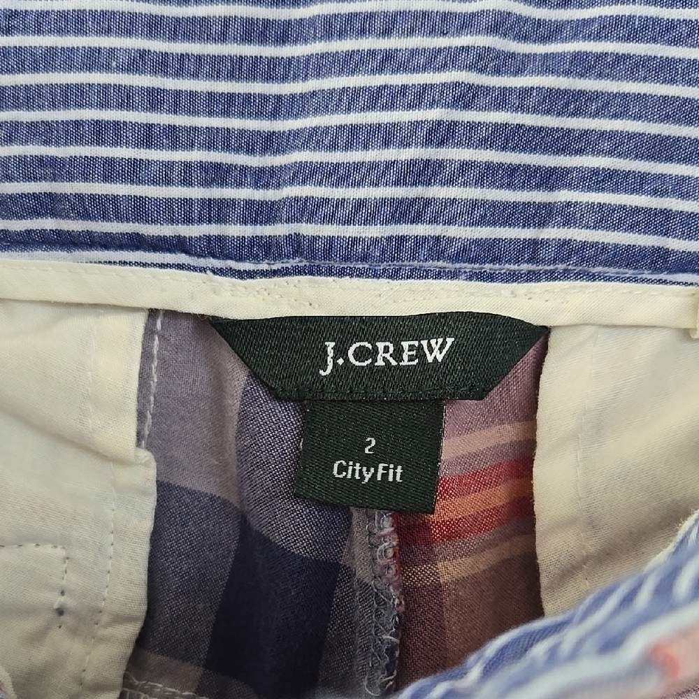 J. Crew Pants Size 2 City Fit Capris Y2K Madras Plaid Patchwork Ankle Zips - Picture 2 of 10